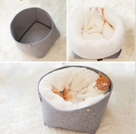 2-in-1 Cat Cave Bed | Detachable Cosy Winter Nest