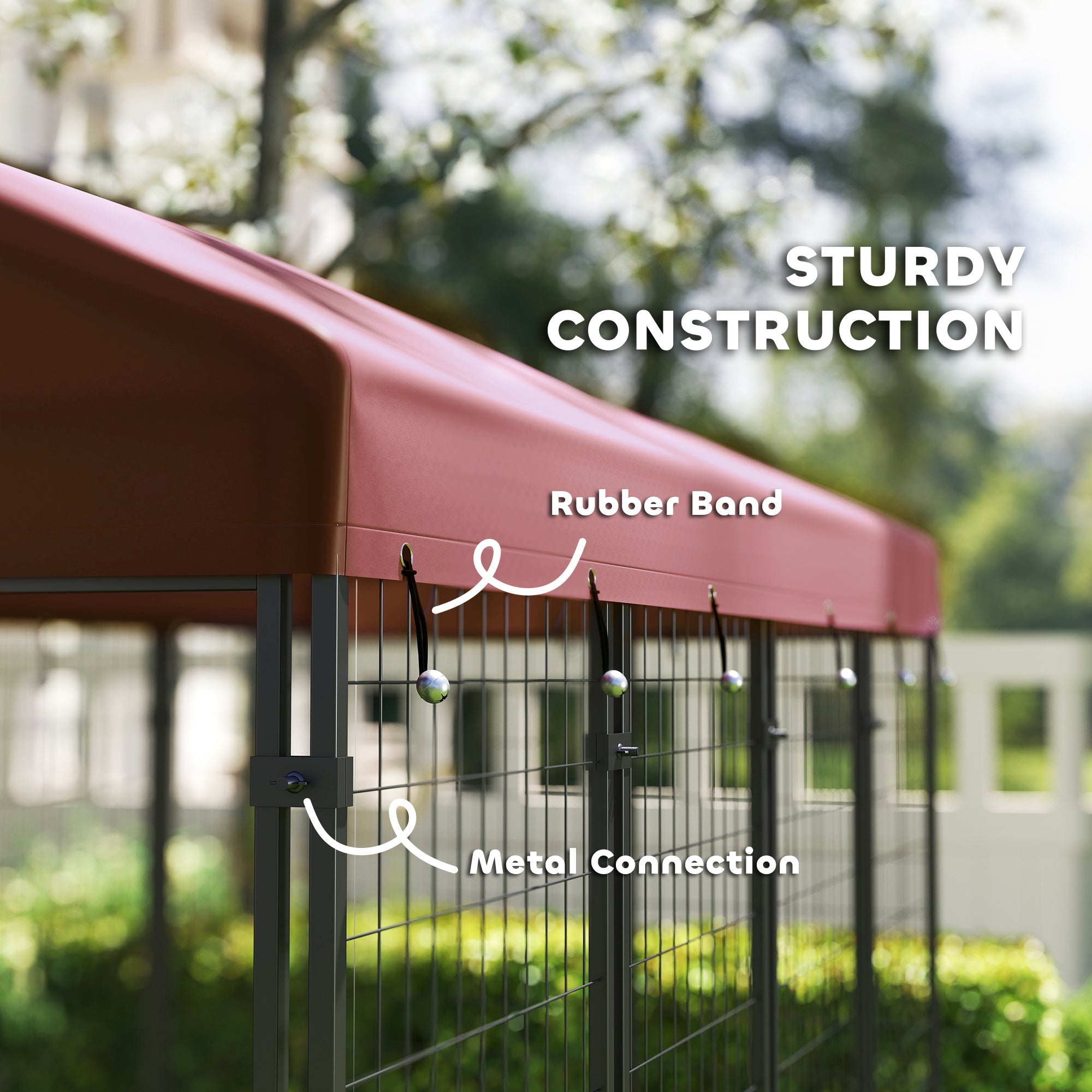 Outdoor Dog Kennel with Rotating Bowl Holders, Walk-in Pet Playpen with Waterproof Cover, 8' x 4' x 6', Red