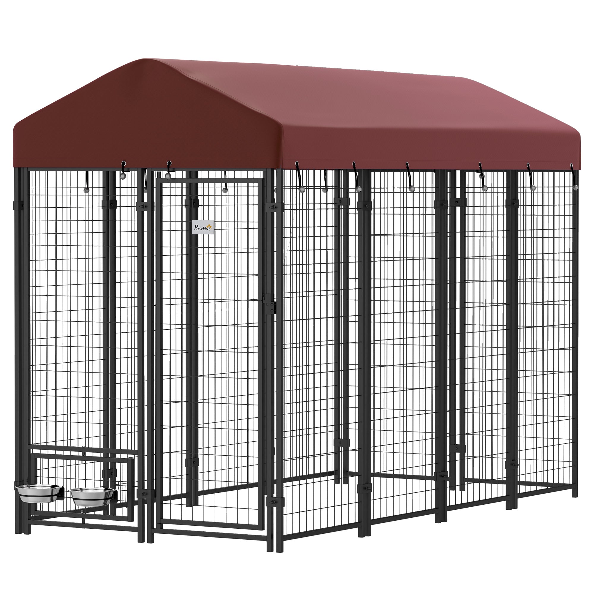 Outdoor Dog Kennel with Rotating Bowl Holders, Walk-in Pet Playpen with Waterproof Cover, 8' x 4' x 6', Red
