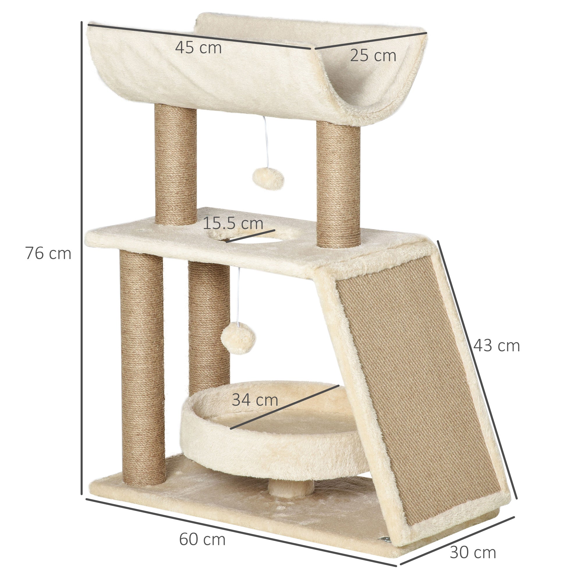 Nature-Inspired Comfort: The Velora Earth-Tone Activity Center! PawHut Cat Tree Tower, With Scratching Posts, Pad, Bed, Perch, Toy Ball - Light Brown