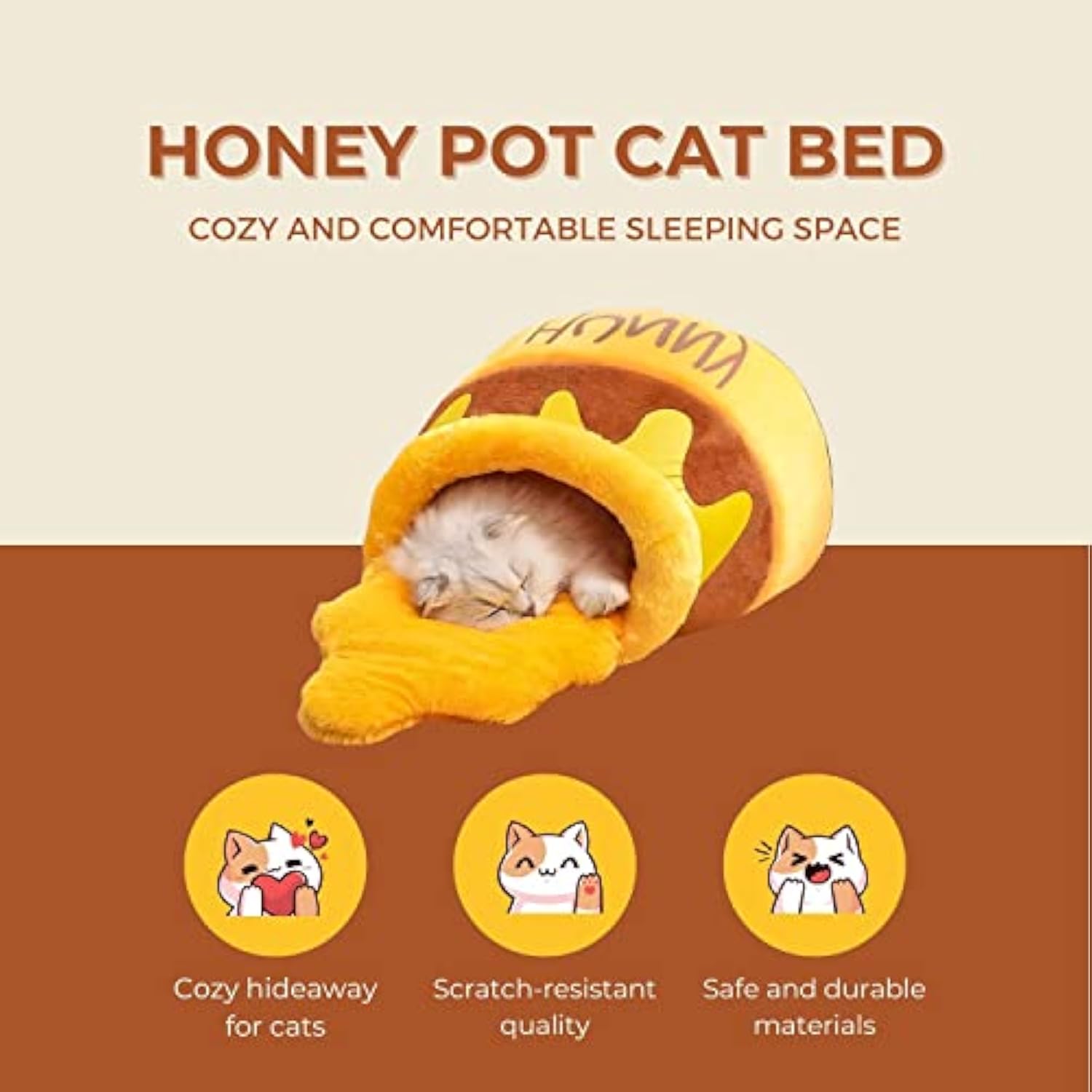 Orthopedic Honey Pot Cat Cave | Calming Memory Foam Pet Furniture with Removable Washable Cushion | Anti-Anxiety Sleep Sanctuary