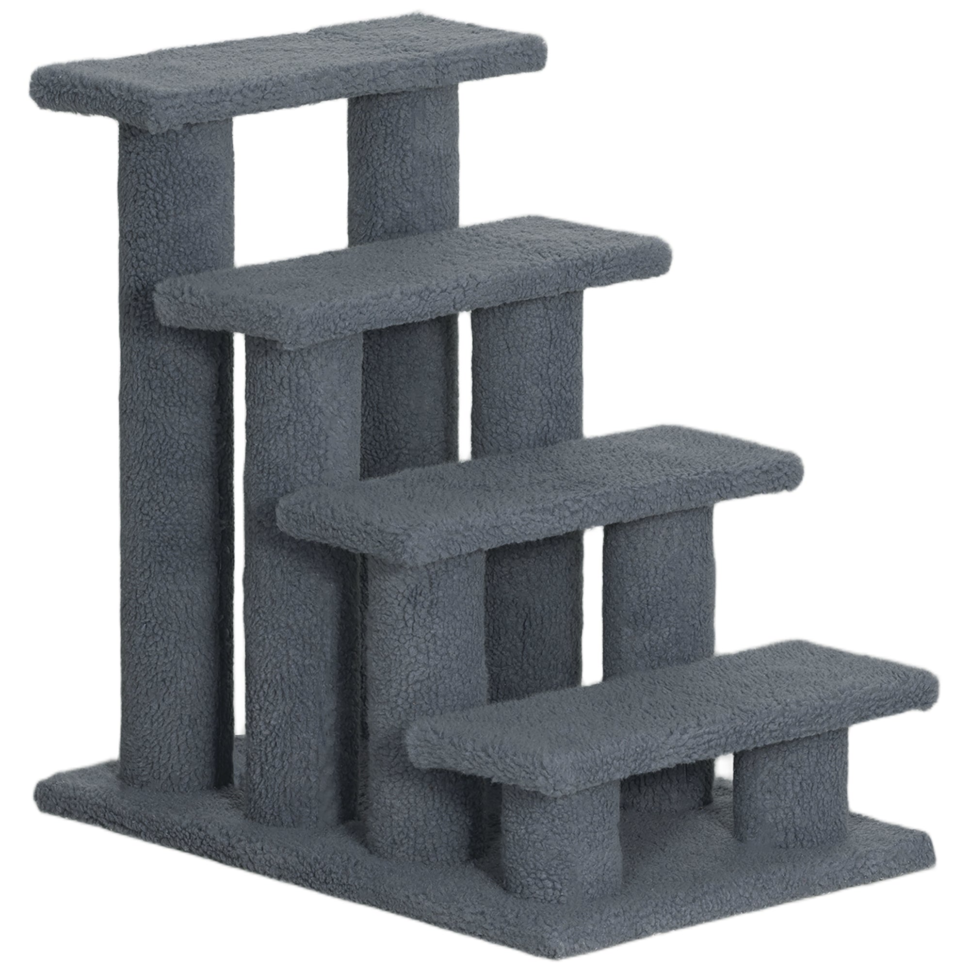 PawHut Dog Steps For Bed 4 Step Pet Stairs For Sofa Dog Cat Climb Ladder 63x43x60 Cm Grey