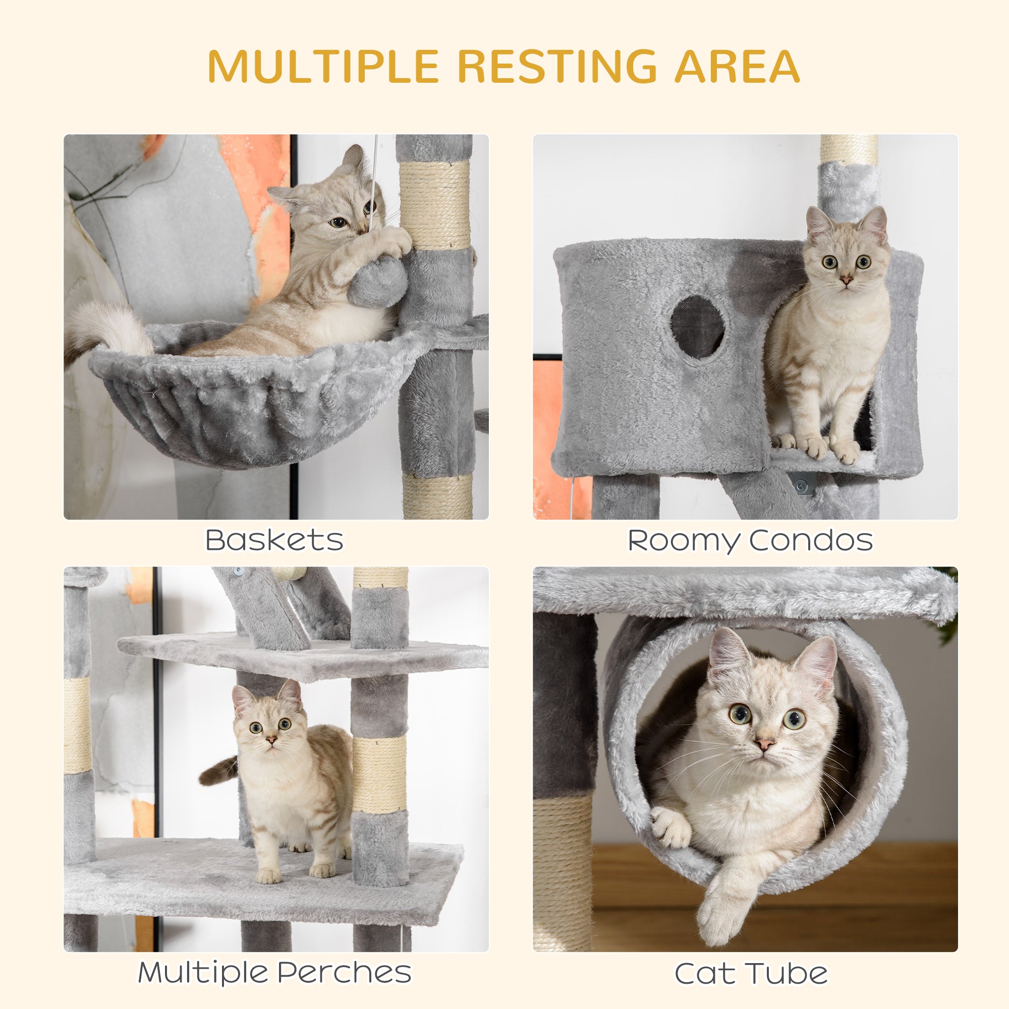 The Modern Cat Tower: High-Altitude Fun for Urban Felines! Floor Standing Cat Tree 94.5-10.25 Inch Height Adjustable Cat Climbing Tower, Apartment Hammock
