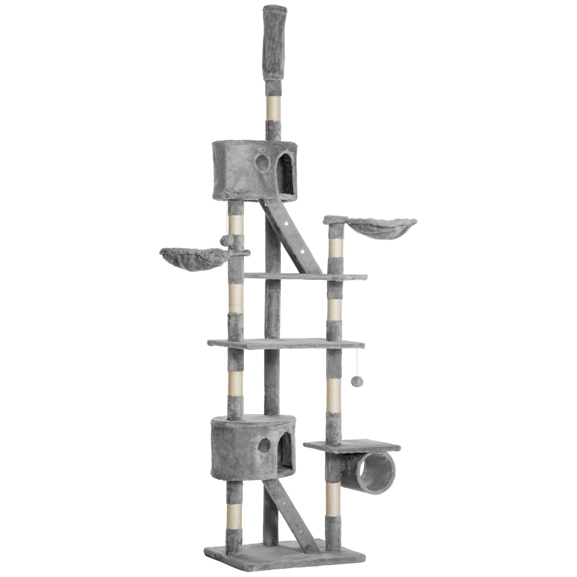 The Modern Cat Tower: High-Altitude Fun for Urban Felines! Floor Standing Cat Tree 94.5-10.25 Inch Height Adjustable Cat Climbing Tower, Apartment Hammock