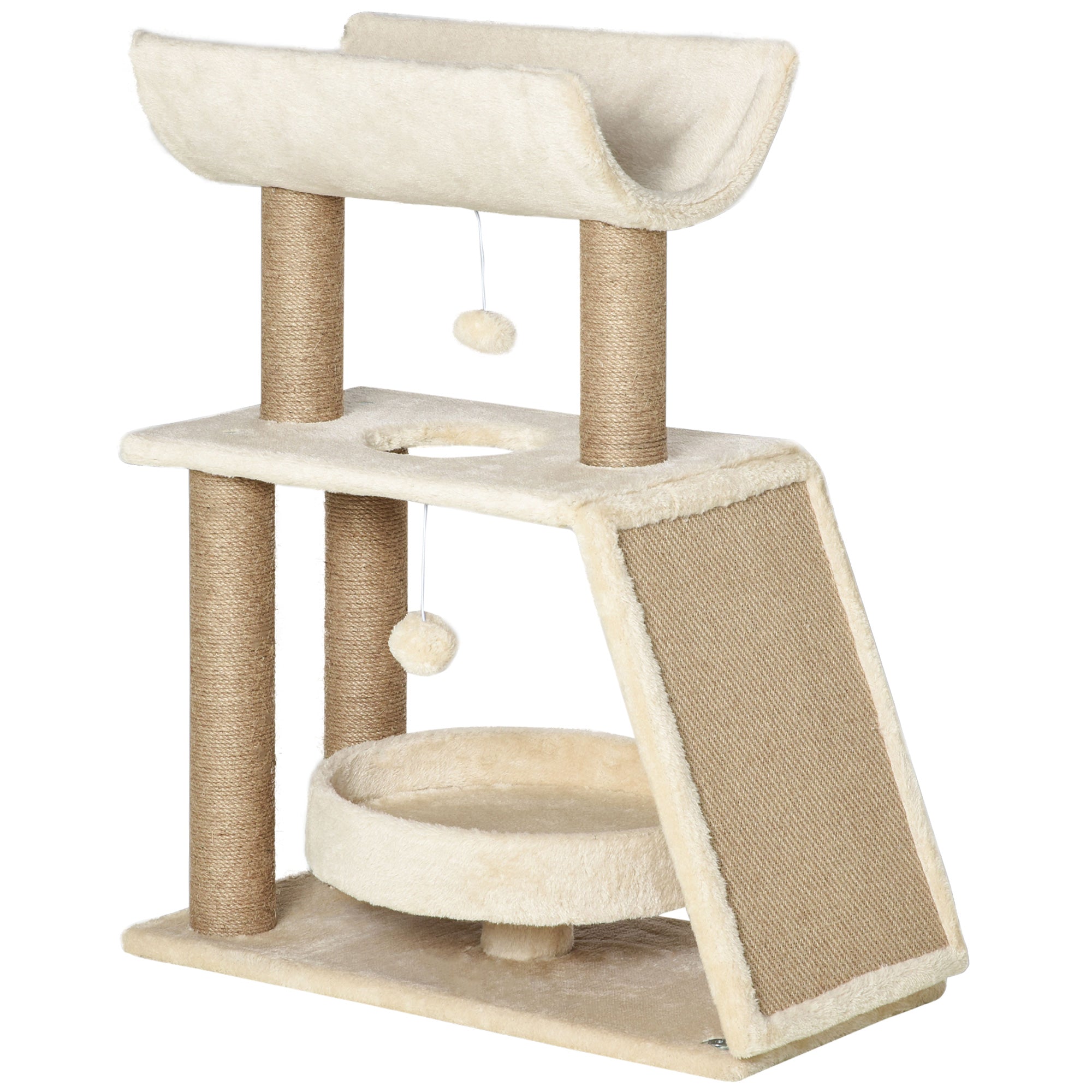Nature-Inspired Comfort: The Velora Earth-Tone Activity Center! PawHut Cat Tree Tower, With Scratching Posts, Pad, Bed, Perch, Toy Ball - Light Brown
